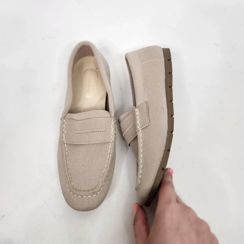 VESPIERO Shoes Womens 8.5 Beige Mesh Loafer Flats Slip On Lightweight Comfort